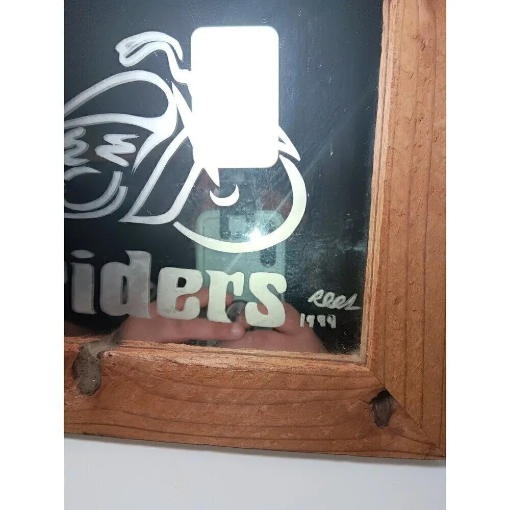 Vintage 1999 Rees Easyriders Biker Motorcycle Mirror Wood Frame